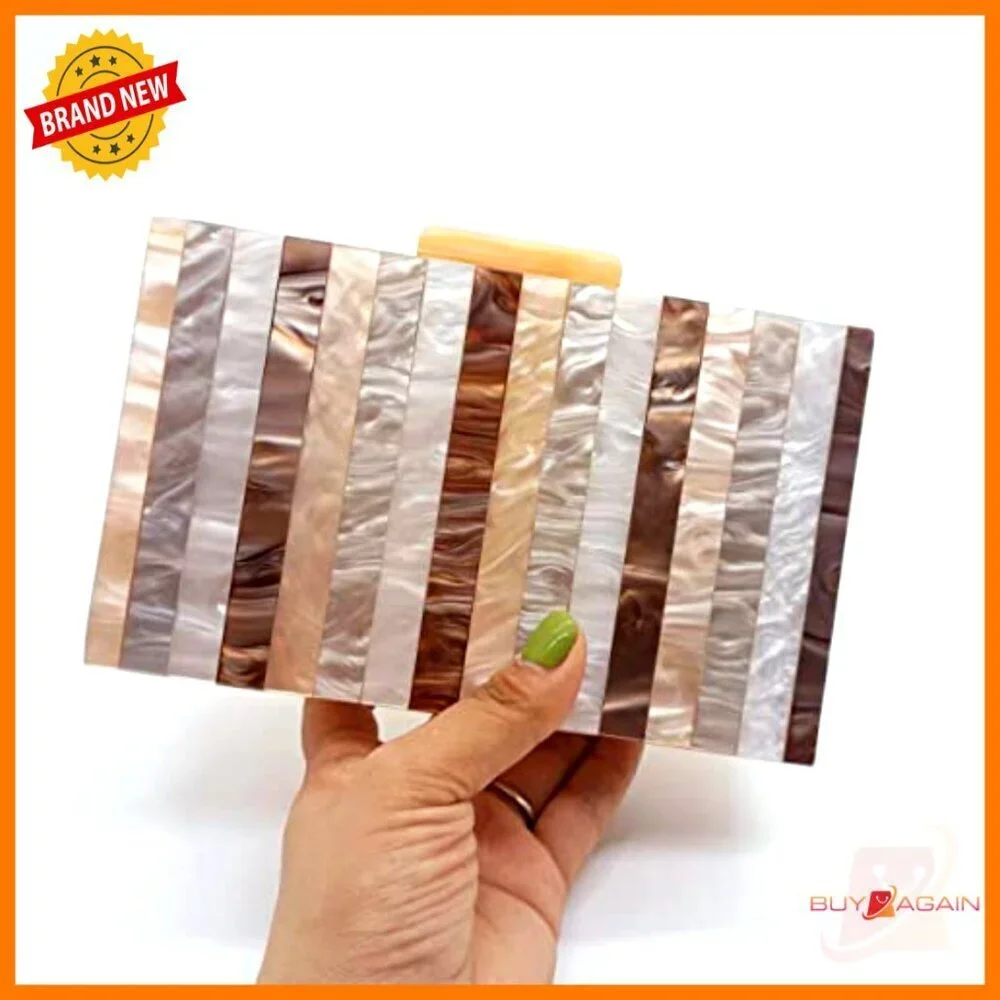 Acrylic Clutch Evening Bag with Detachable Chain, Geometric Pattern